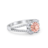 Art Deco Halo Wedding Engagement Ring Round Cubic Zirconia 925 Sterling Silver