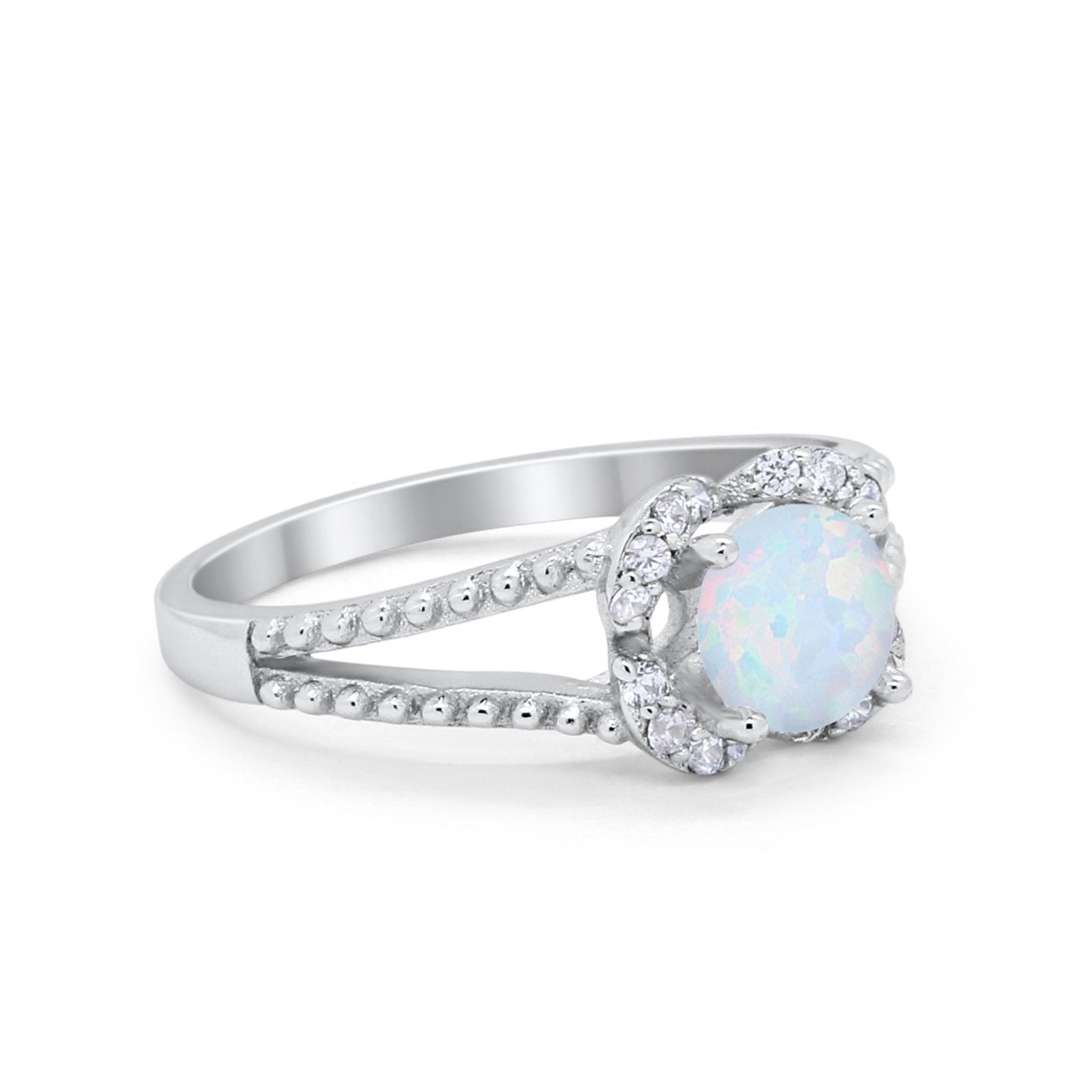 Art Deco Halo Wedding Engagement Ring Round Cubic Zirconia 925 Sterling Silver