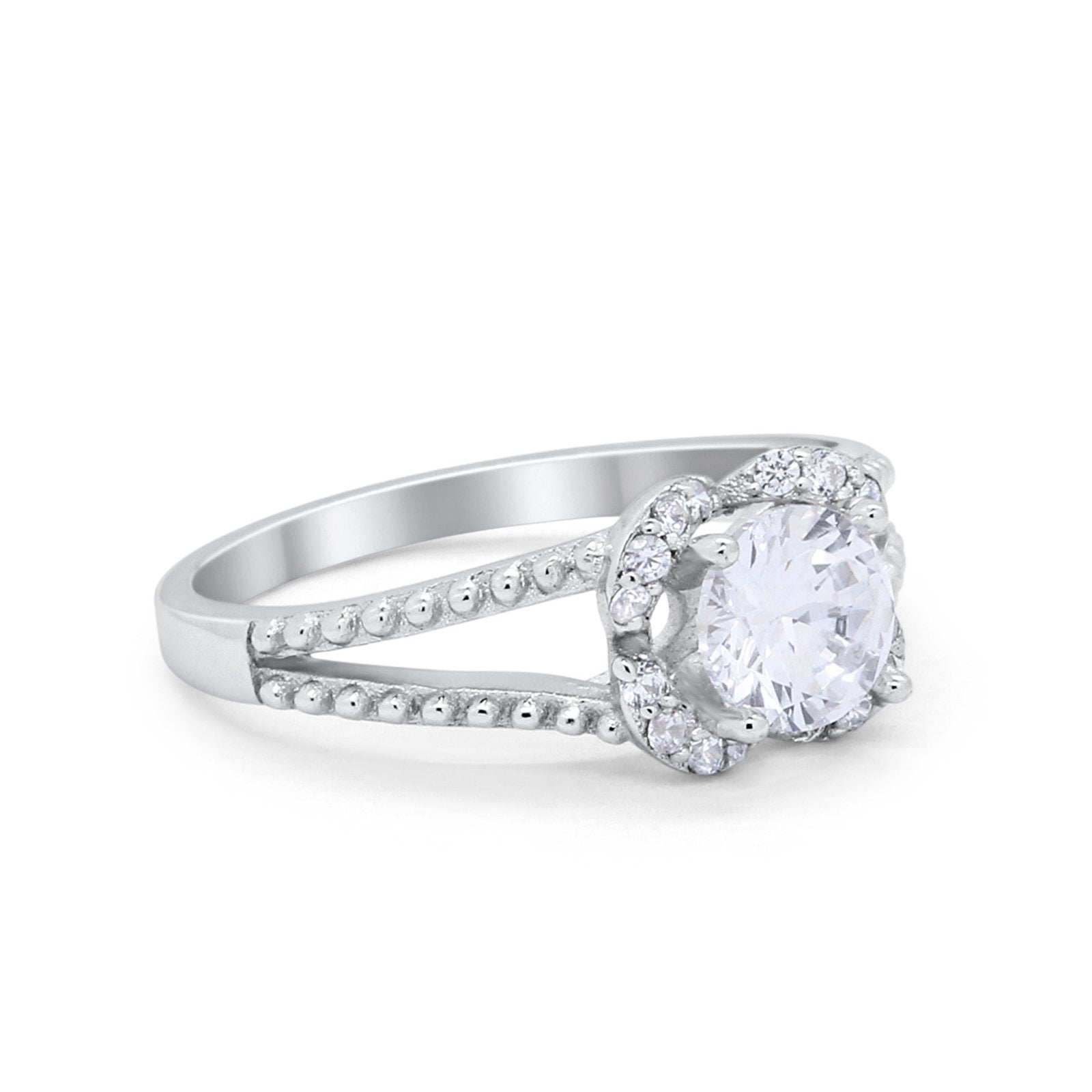 Art Deco Halo Wedding Engagement Ring Round Cubic Zirconia 925 Sterling Silver