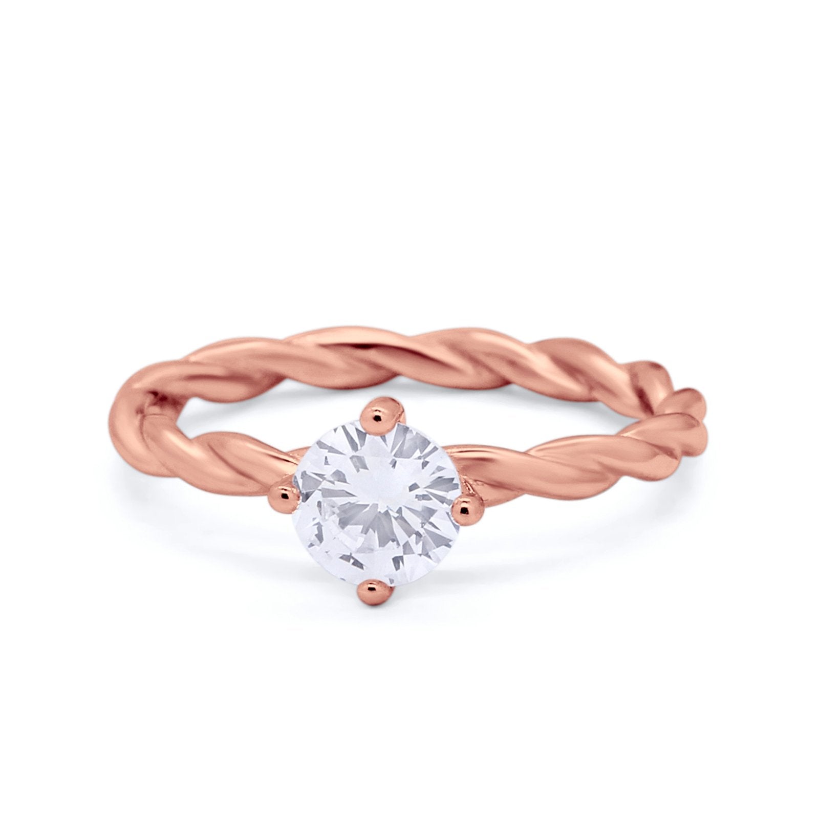 Solitaire Braided Twisted Shank promise Band Round Cubic Zirconia 925 Sterling Silver