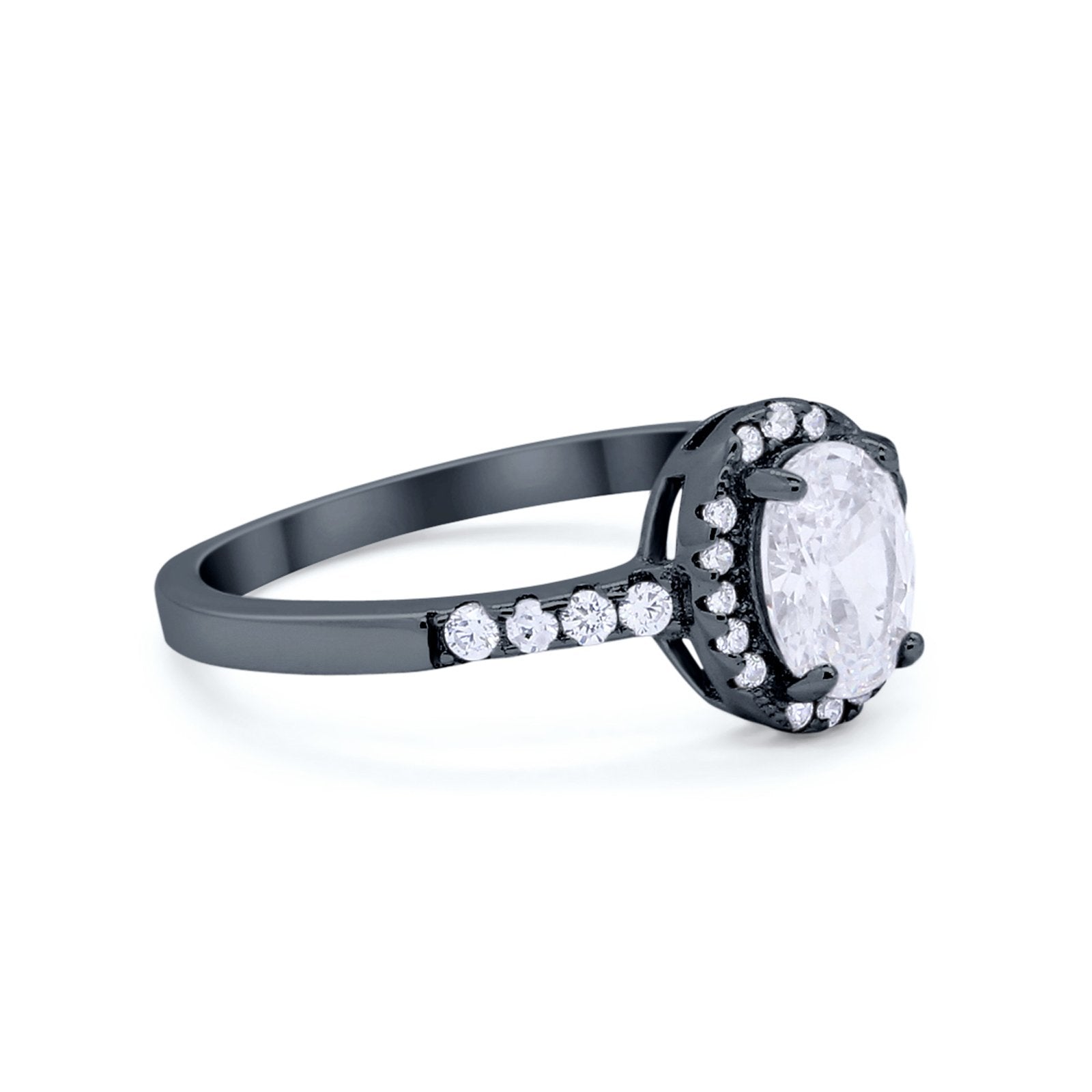 Art Deco Halo Oval Wedding Engagement Ring Round CZ 925 Sterling Silver
