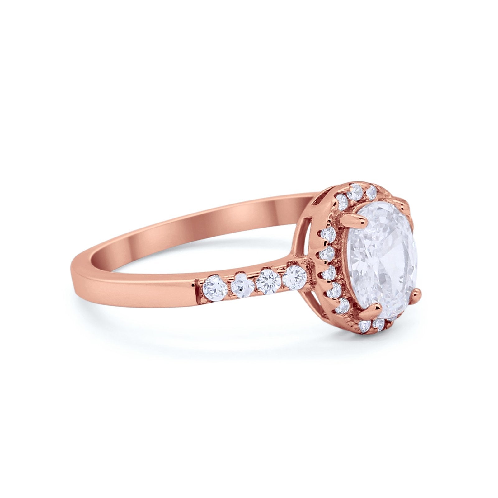 Art Deco Halo Oval Wedding Engagement Ring Round CZ 925 Sterling Silver