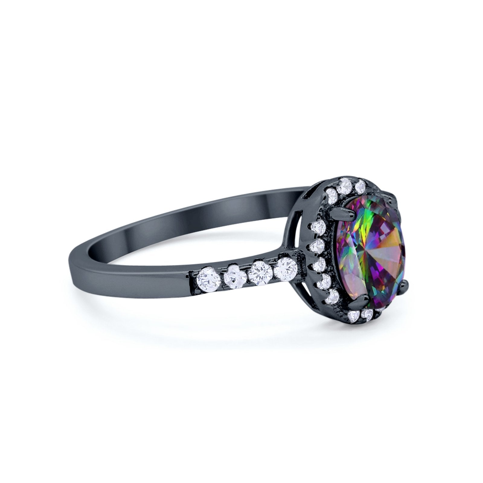 Art Deco Halo Oval Wedding Engagement Ring Round CZ 925 Sterling Silver