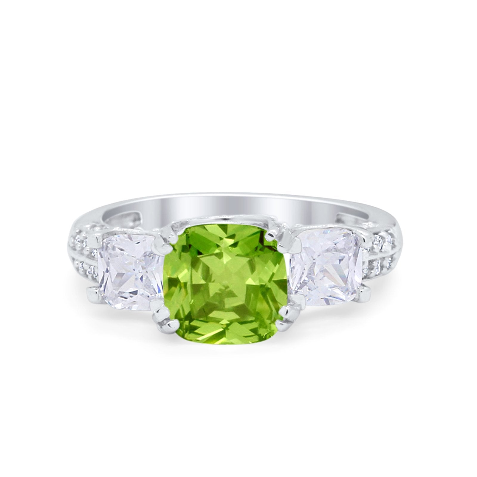 Three Stone Cushion Cut Wedding Engagement Ring Round Cubic Zirconia 925 Sterling Silver