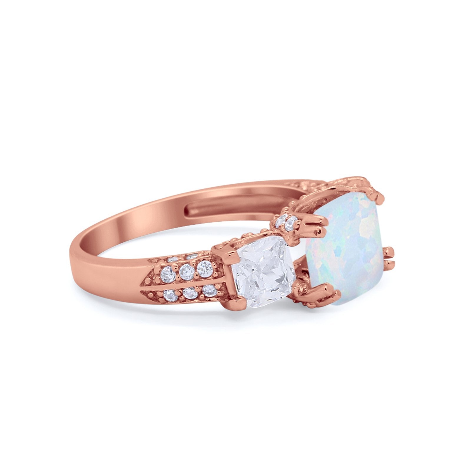 Three Stone Cushion Cut Wedding Engagement Ring Round Cubic Zirconia 925 Sterling Silver