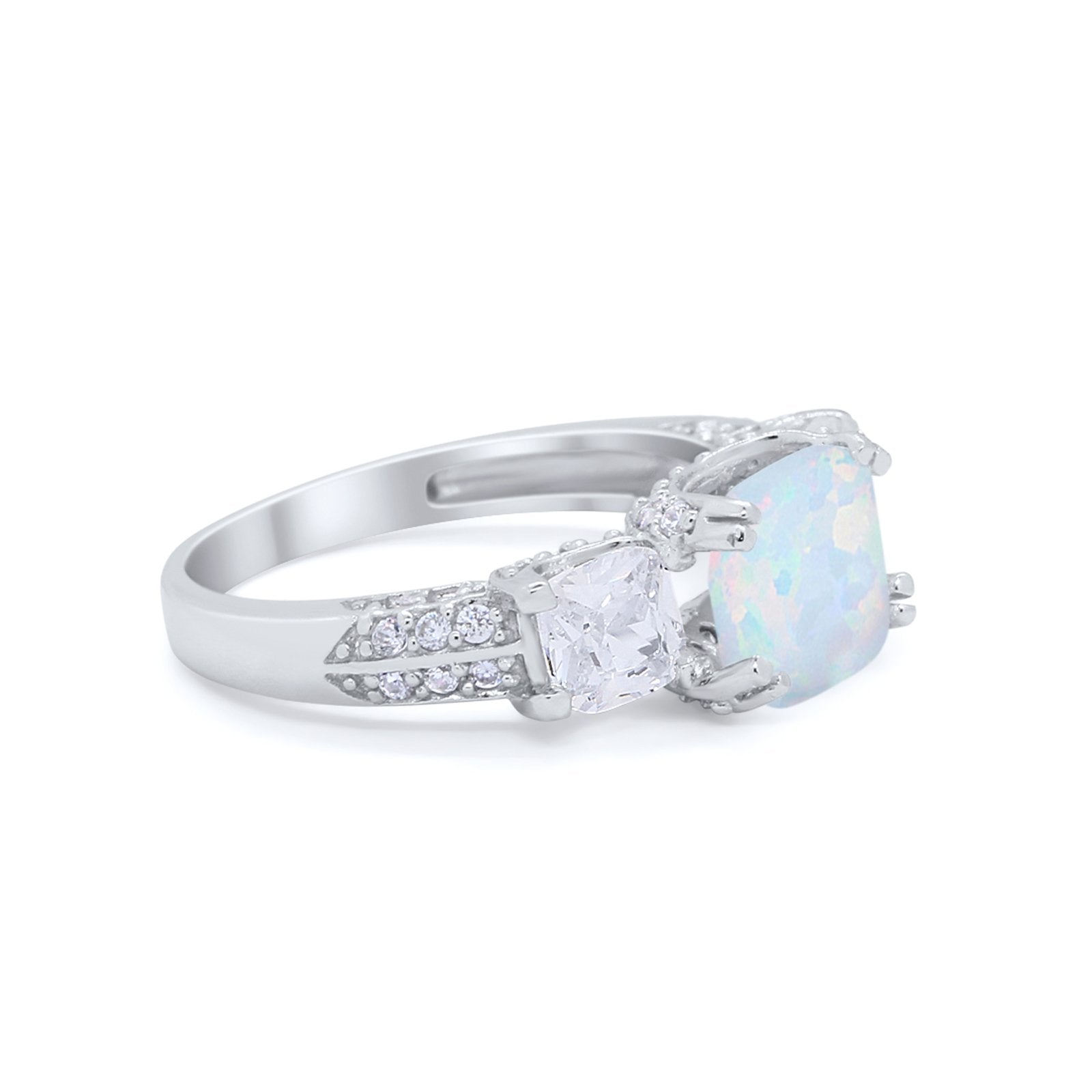 Three Stone Cushion Cut Wedding Engagement Ring Round Cubic Zirconia 925 Sterling Silver