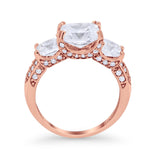 Three Stone Cushion Cut Wedding Engagement Ring Round Cubic Zirconia 925 Sterling Silver