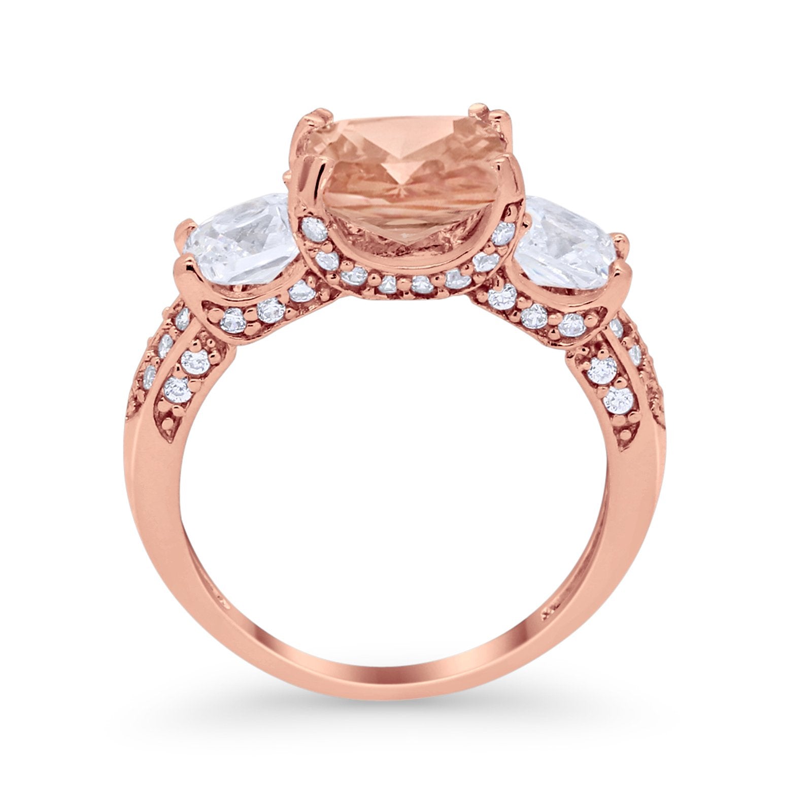 Three Stone Cushion Cut Wedding Engagement Ring Round Cubic Zirconia 925 Sterling Silver