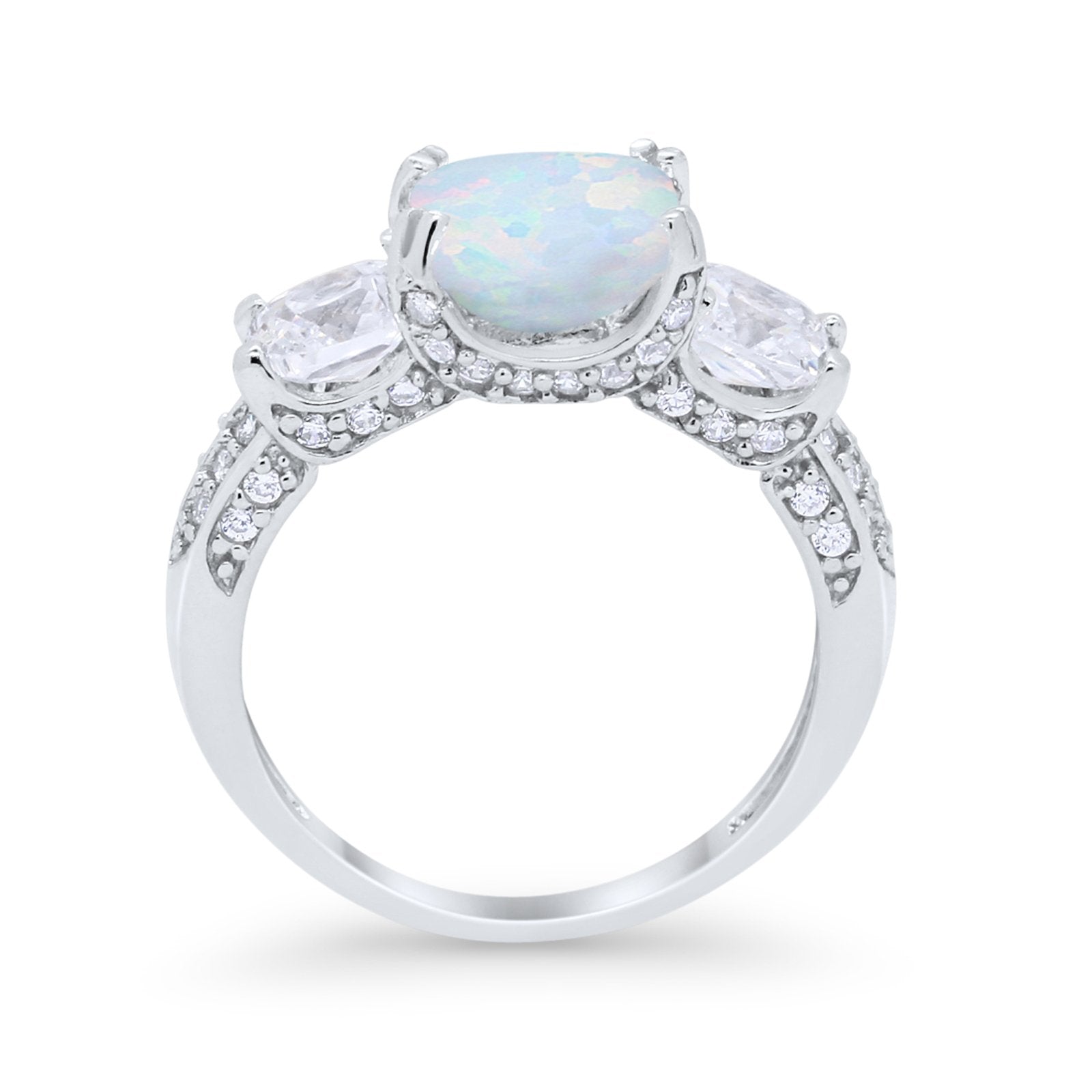 Three Stone Cushion Cut Wedding Engagement Ring Round Cubic Zirconia 925 Sterling Silver