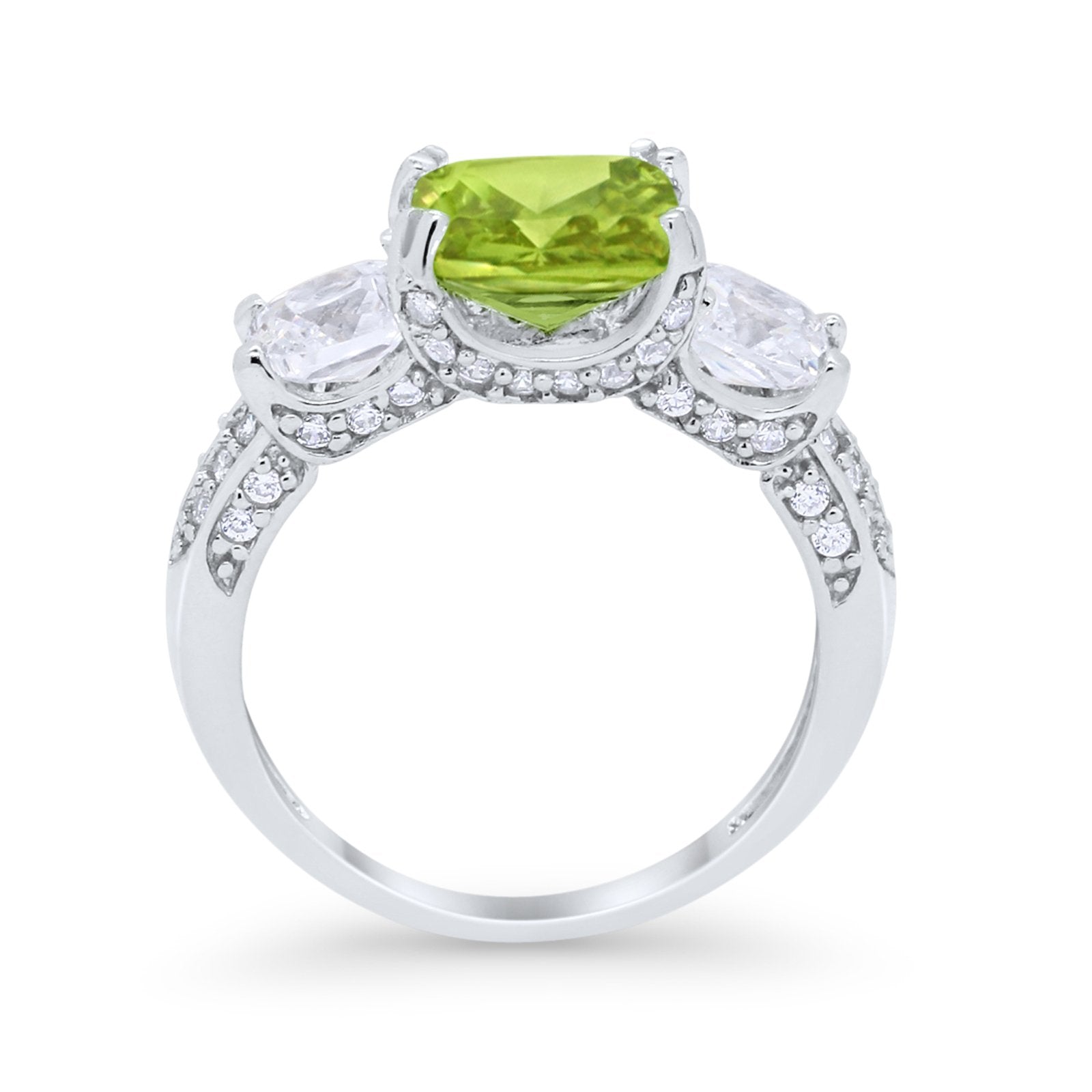 Three Stone Cushion Cut Wedding Engagement Ring Round Cubic Zirconia 925 Sterling Silver