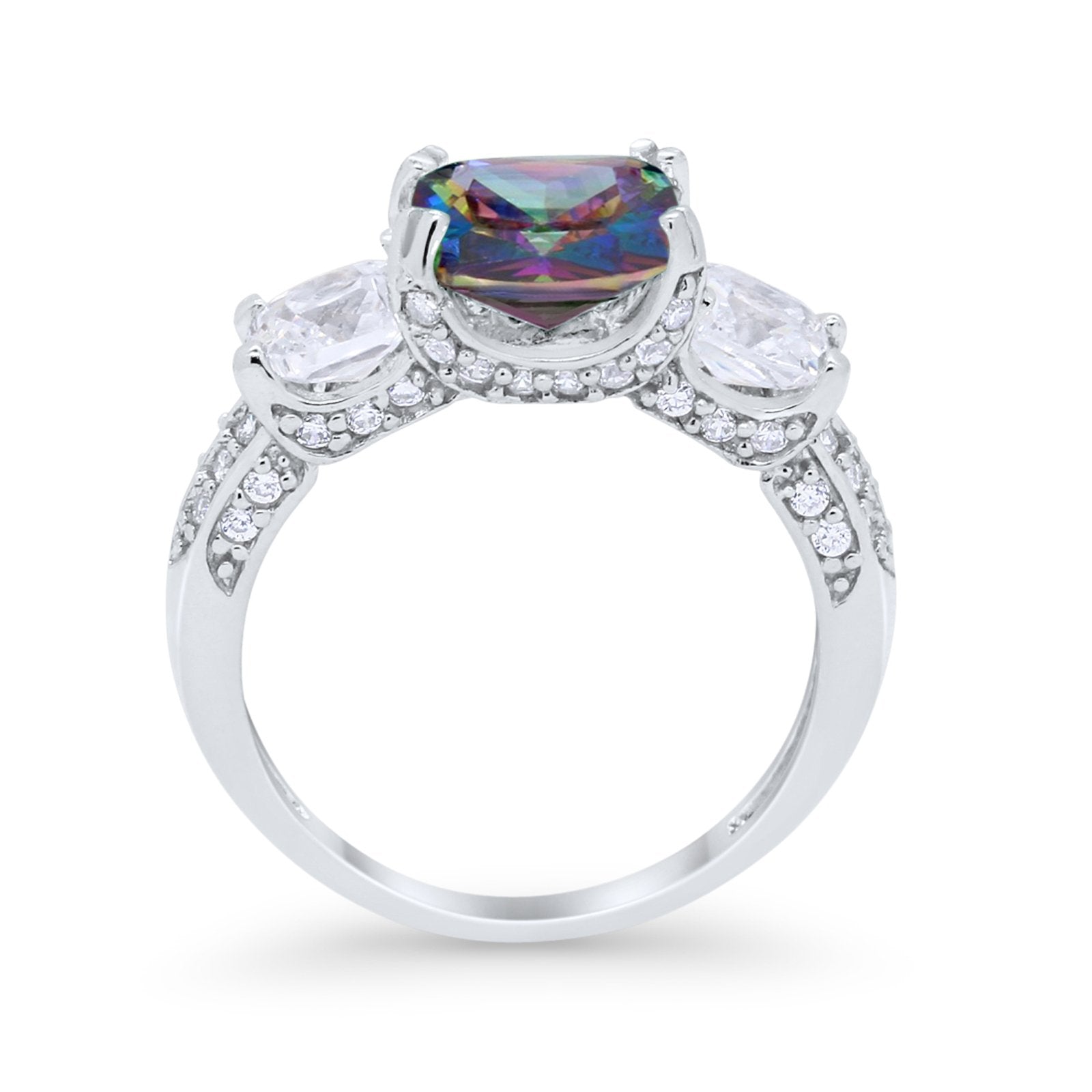 Three Stone Cushion Cut Wedding Engagement Ring Round Cubic Zirconia 925 Sterling Silver