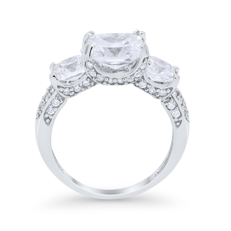 Three Stone Cushion Cut Wedding Engagement Ring Round Cubic Zirconia 925 Sterling Silver