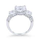 Three Stone Cushion Cut Wedding Engagement Ring Round Cubic Zirconia 925 Sterling Silver