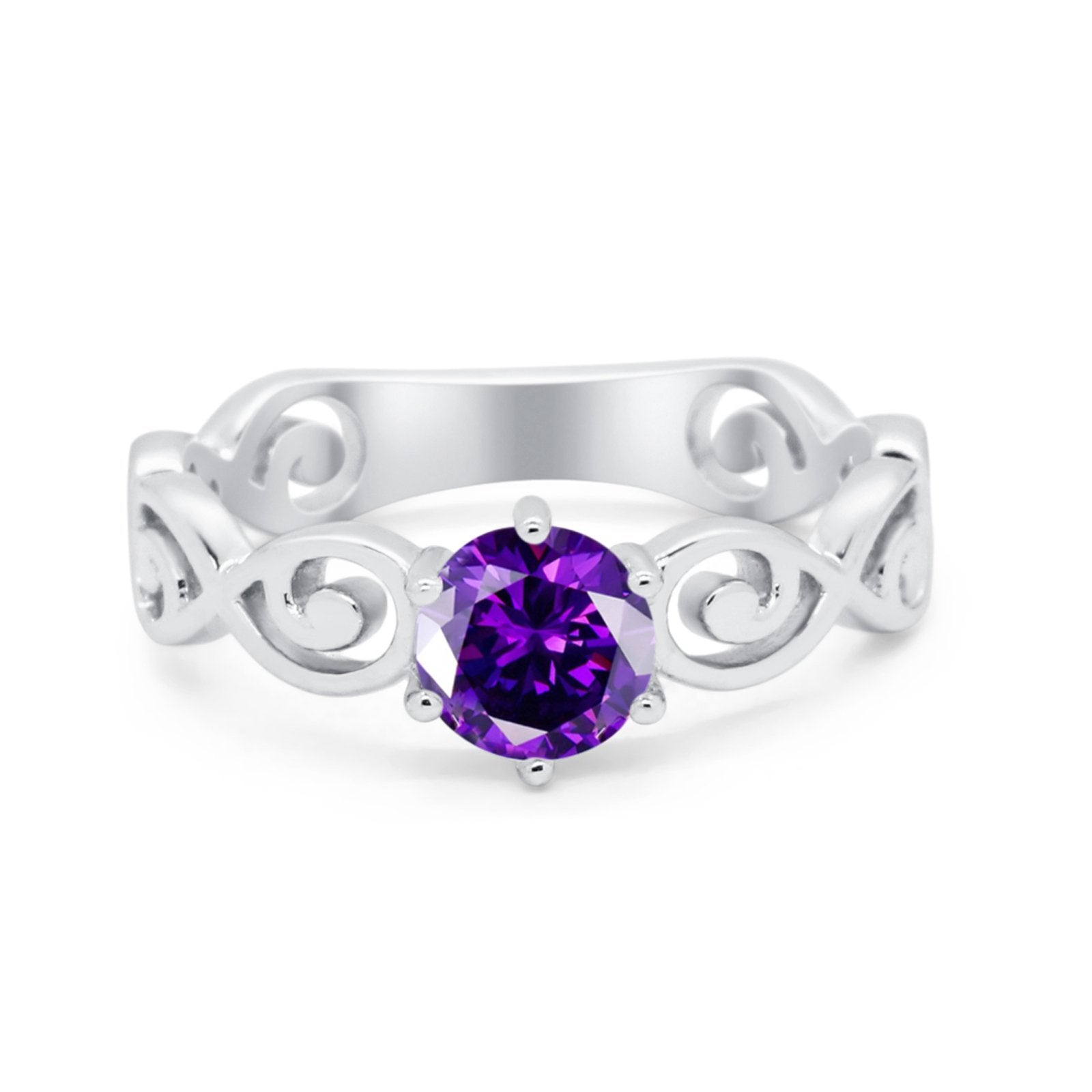 Spiral Swirl Filigree Wedding Engagement Ring Round Cubic Zirconia 925 Sterling Silver