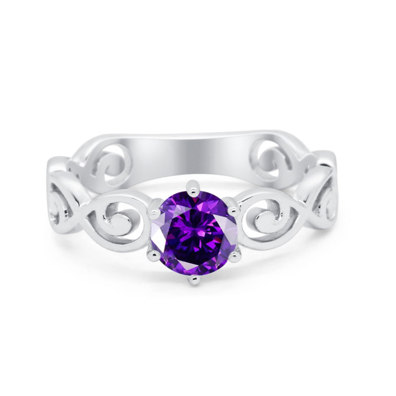 Spiral Swirl Filigree Wedding Engagement Ring Round Cubic Zirconia 925 Sterling Silver