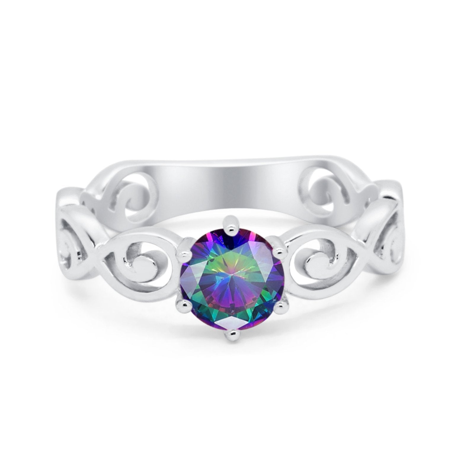 Spiral Swirl Filigree Wedding Engagement Ring Round Cubic Zirconia 925 Sterling Silver