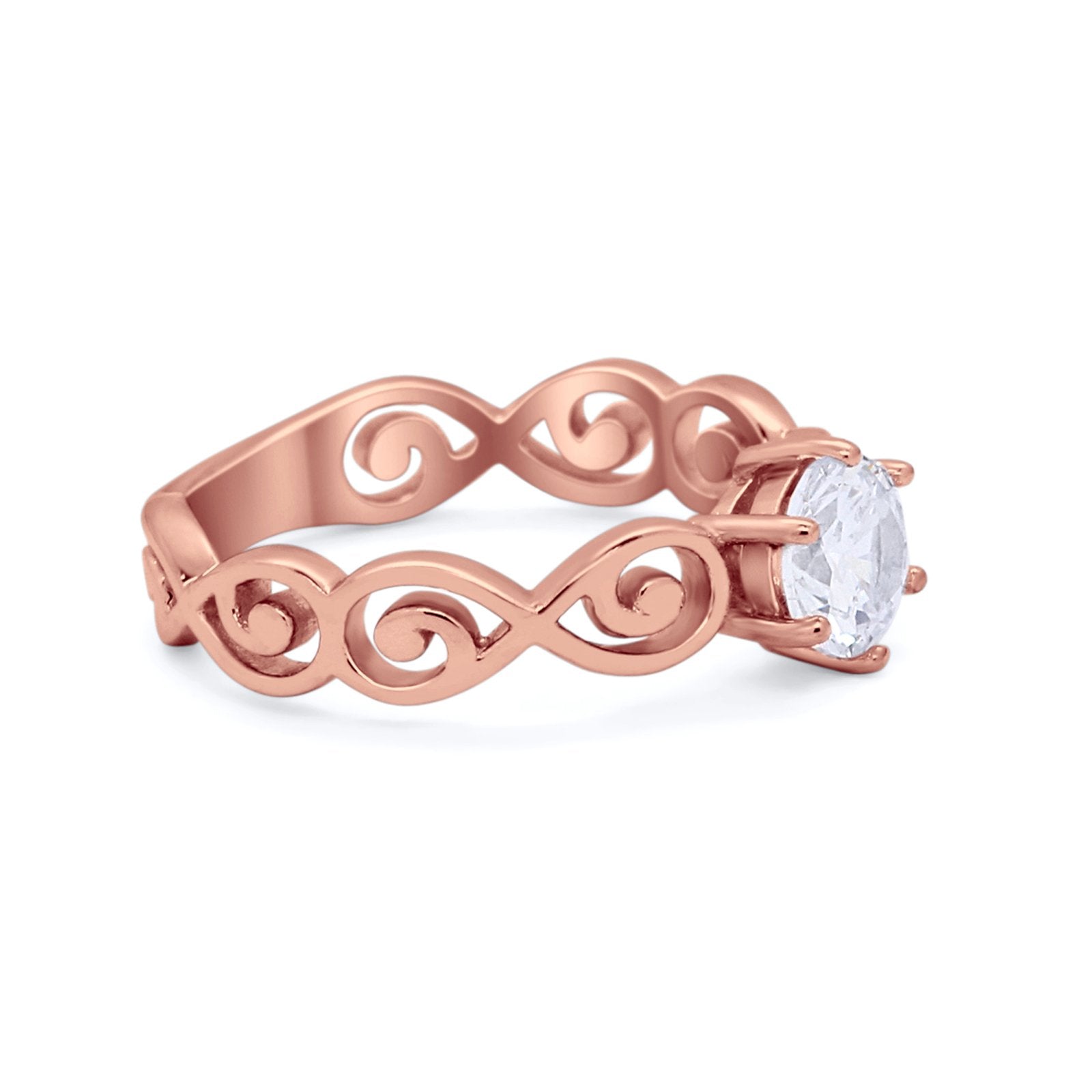 Spiral Swirl Filigree Wedding Engagement Ring Round Cubic Zirconia 925 Sterling Silver