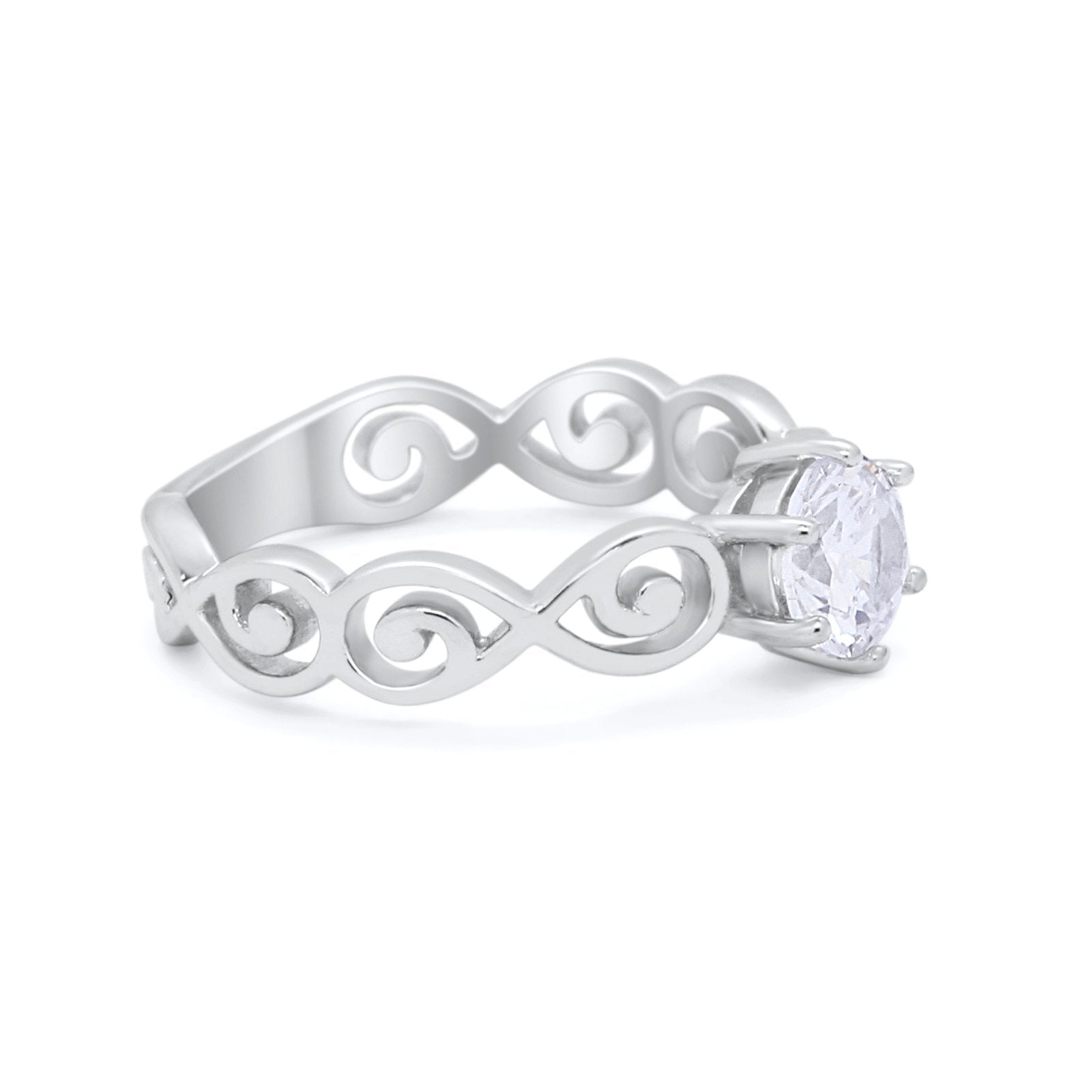 Spiral Swirl Filigree Wedding Engagement Ring Round Cubic Zirconia 925 Sterling Silver