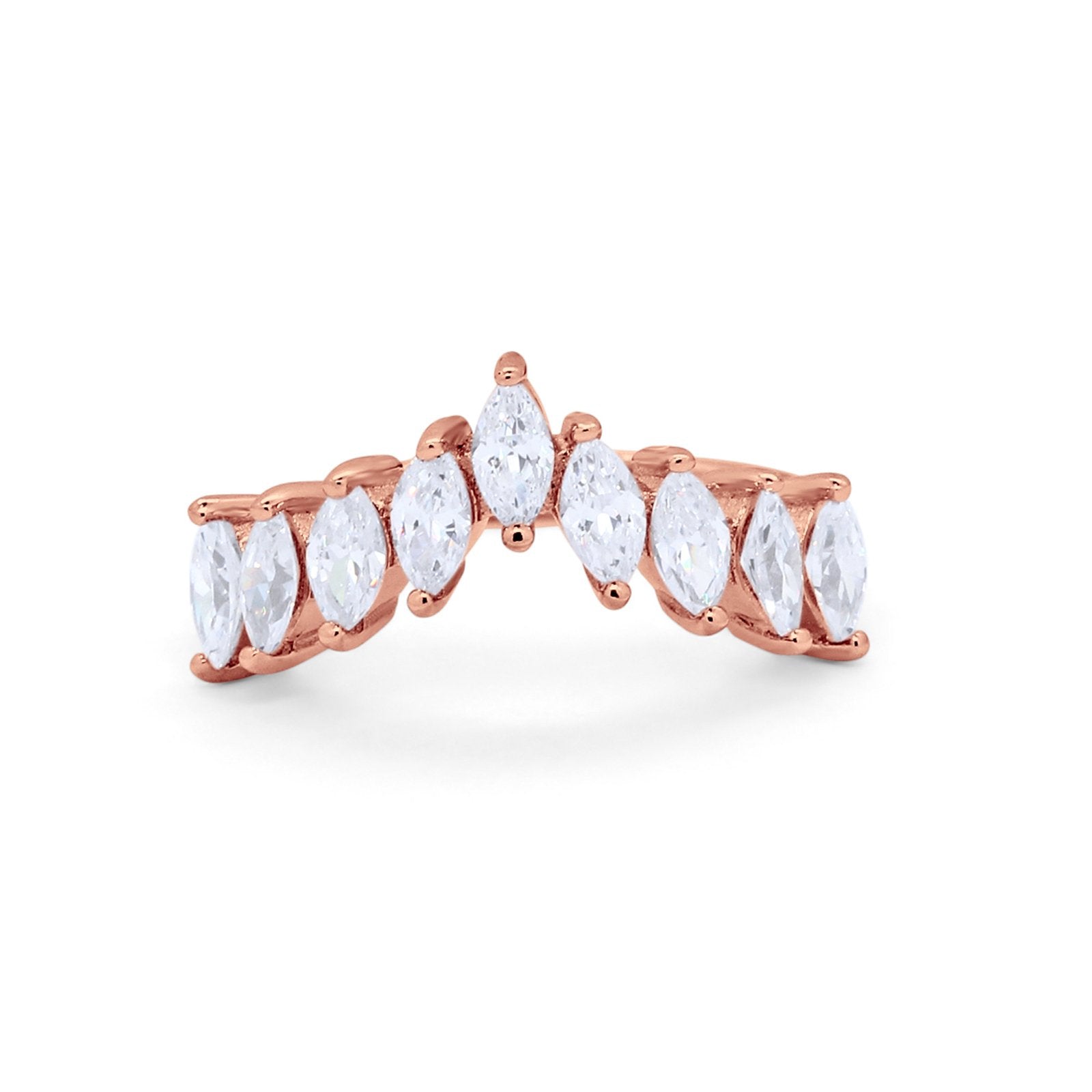 Curved Chevron Midi V Ring Marquise Cubic Zirconia 925 Sterling Silver