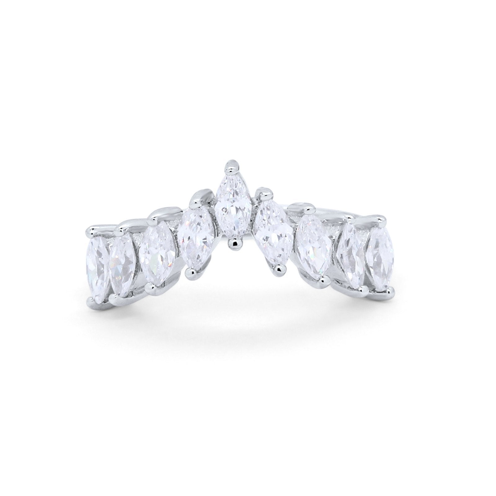 Curved Chevron Midi V Ring Marquise Cubic Zirconia 925 Sterling Silver