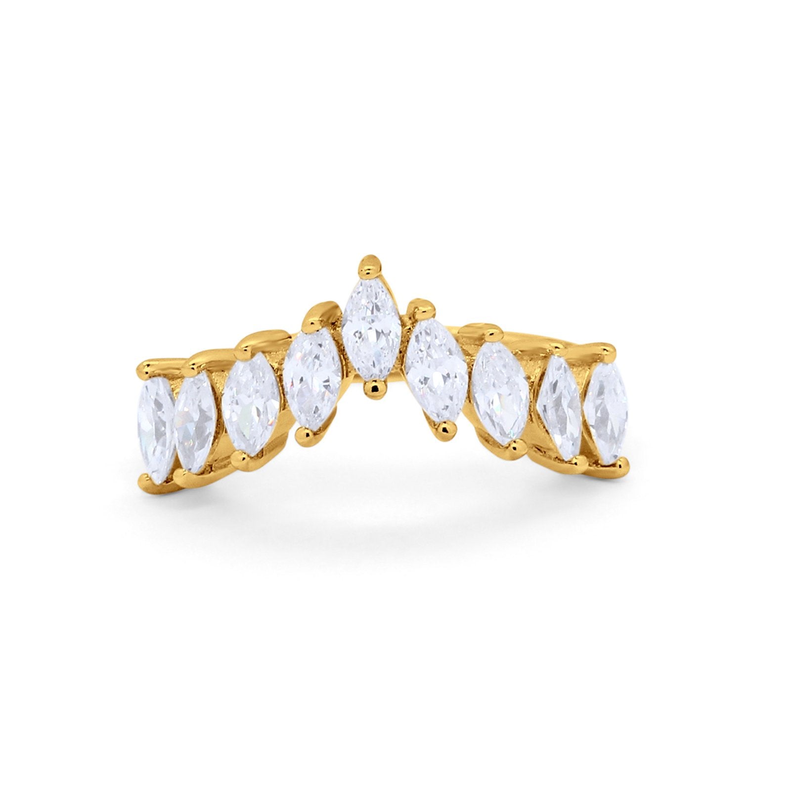 Curved Chevron Midi V Ring Marquise Cubic Zirconia 925 Sterling Silver