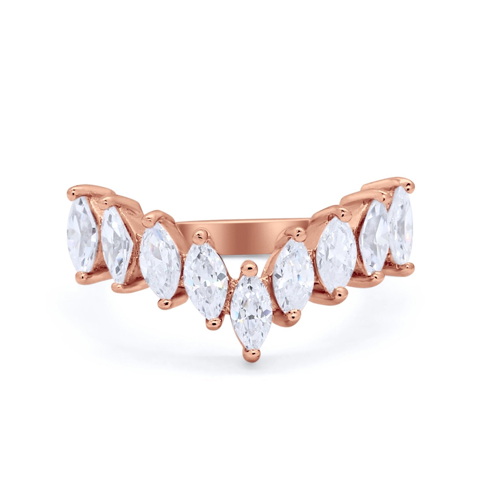 Curved Chevron Midi V Ring Marquise Cubic Zirconia 925 Sterling Silver