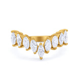 Curved Chevron Midi V Ring Marquise Cubic Zirconia 925 Sterling Silver
