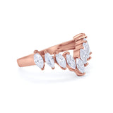 Curved Chevron Midi V Ring Marquise Cubic Zirconia 925 Sterling Silver