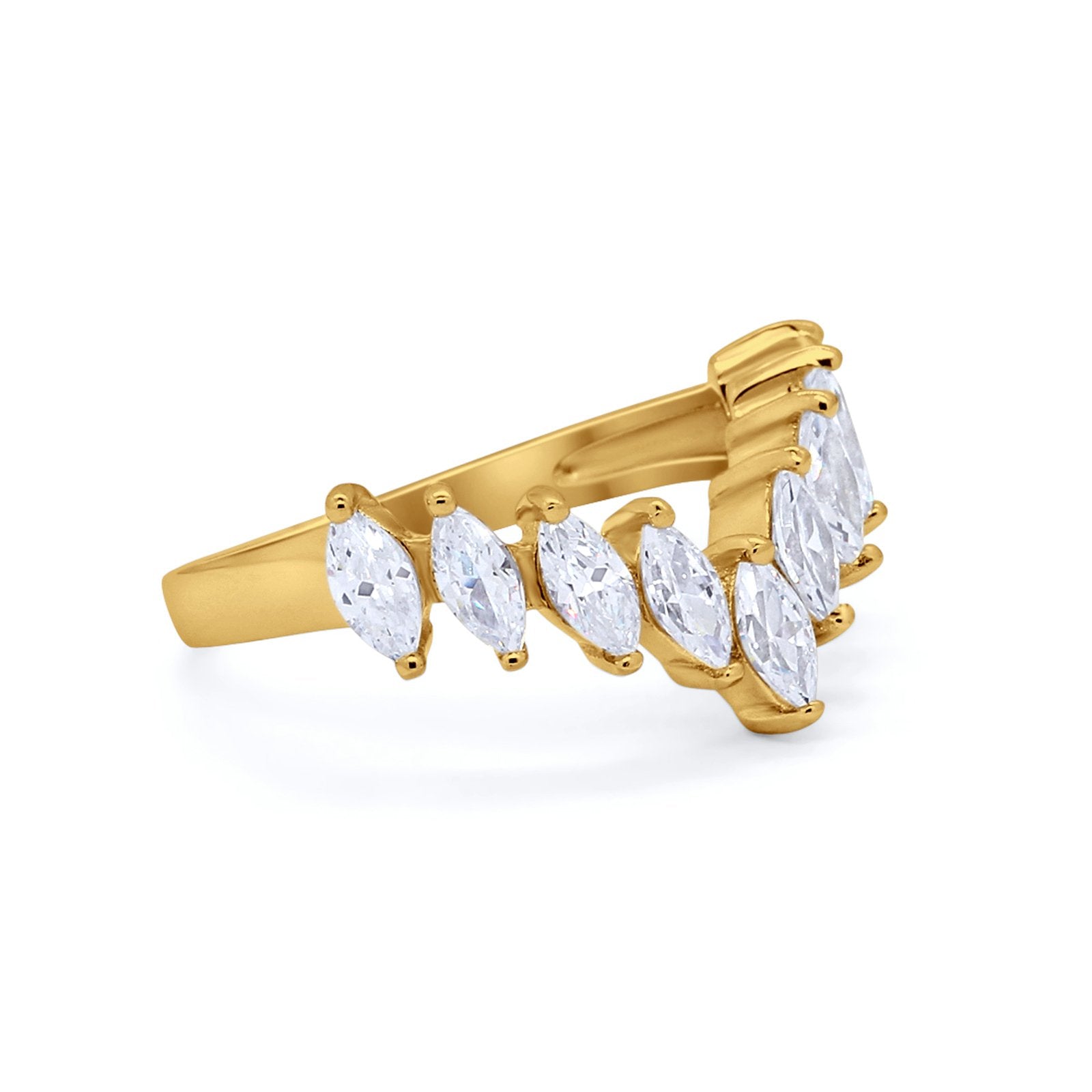 Curved Chevron Midi V Ring Marquise Cubic Zirconia 925 Sterling Silver