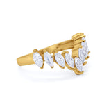 Curved Chevron Midi V Ring Marquise Cubic Zirconia 925 Sterling Silver