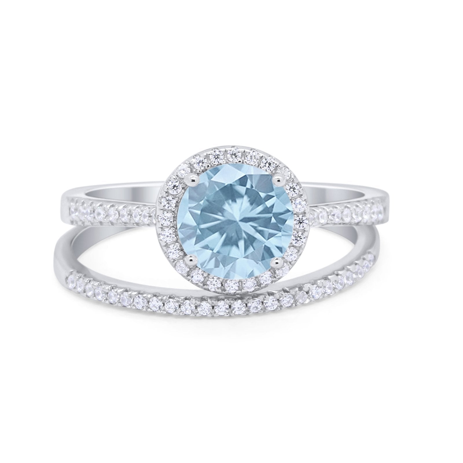 Two Piece Halo Art Deco Bridal Set Wedding Engagement Ring Band 925 Sterling Silver Round Cubic Zirconia