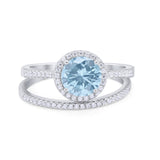 Two Piece Halo Art Deco Bridal Set Wedding Engagement Ring Band 925 Sterling Silver Round Cubic Zirconia