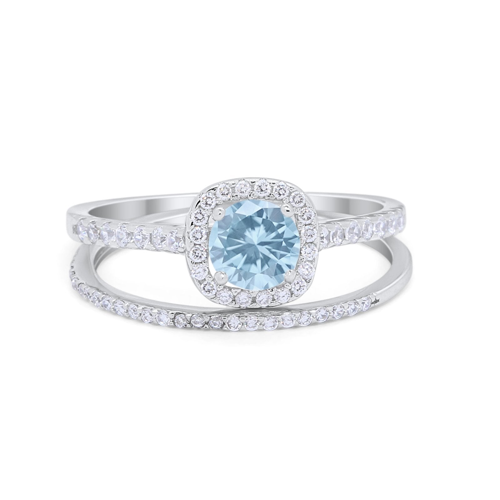Two Piece Vintage Style Wedding Engagement Ring Band Halo Bridal Set Round Cubic Zirconia 925 Sterling Silver