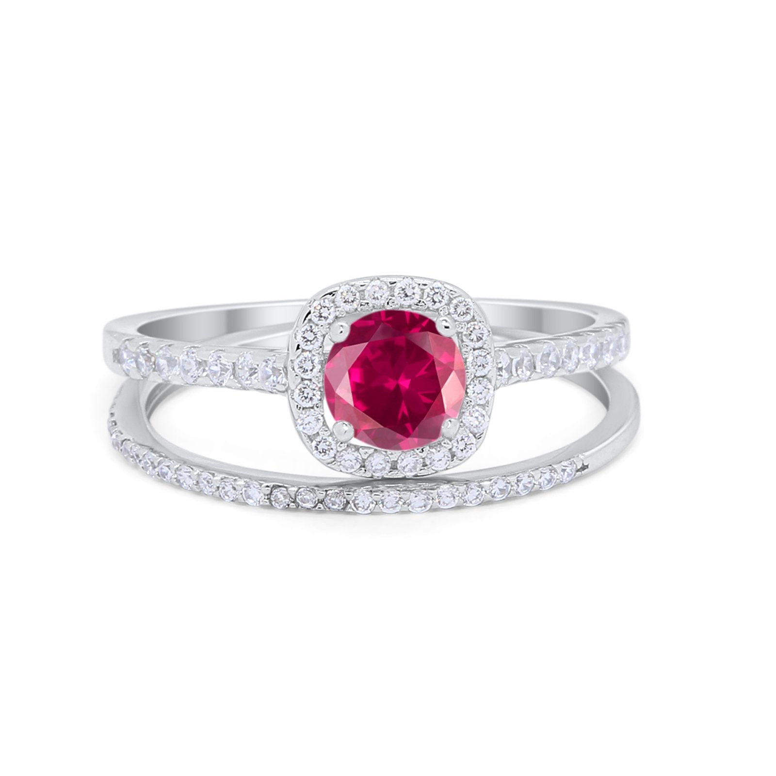 Two Piece Vintage Style Wedding Engagement Ring Band Halo Bridal Set Round Cubic Zirconia 925 Sterling Silver