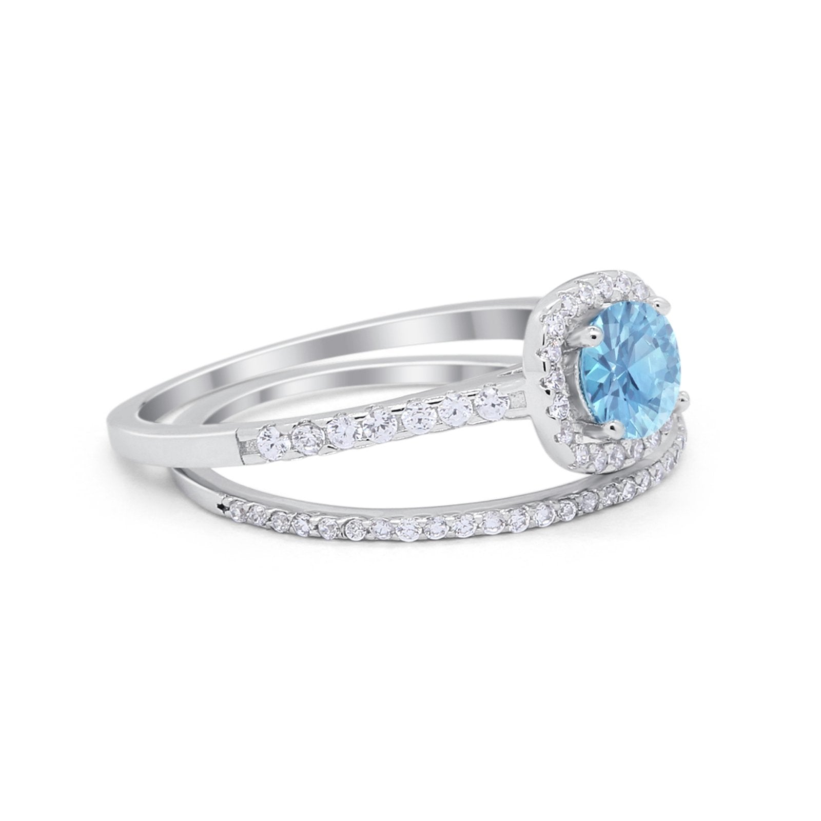 Two Piece Vintage Style Wedding Engagement Ring Band Halo Bridal Set Round Cubic Zirconia 925 Sterling Silver