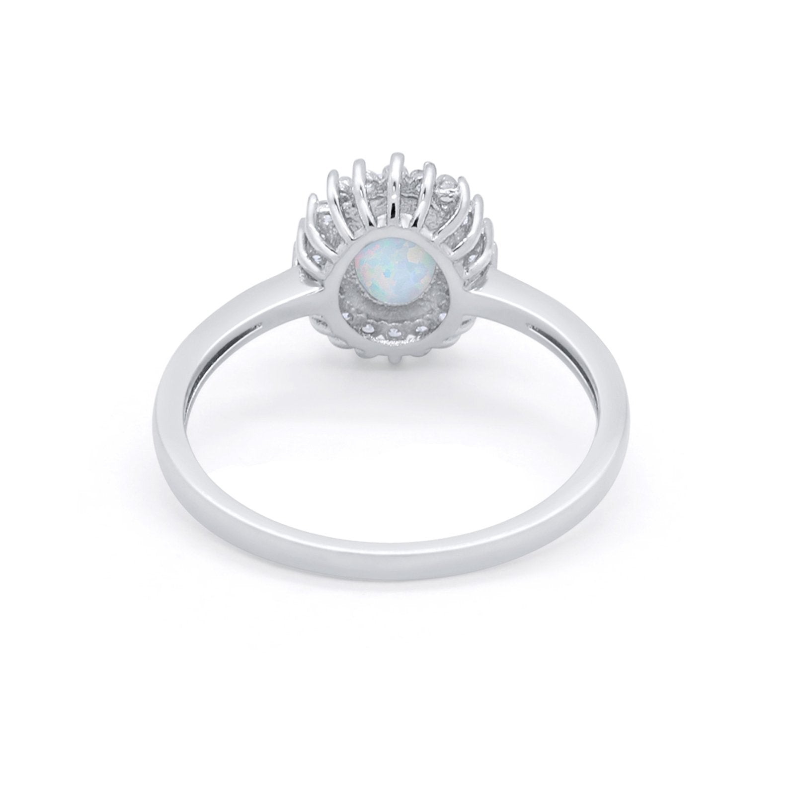Halo Floral Oval Engagement Bridal Ring  Round Cubic Zirconia 925 Sterling Silver