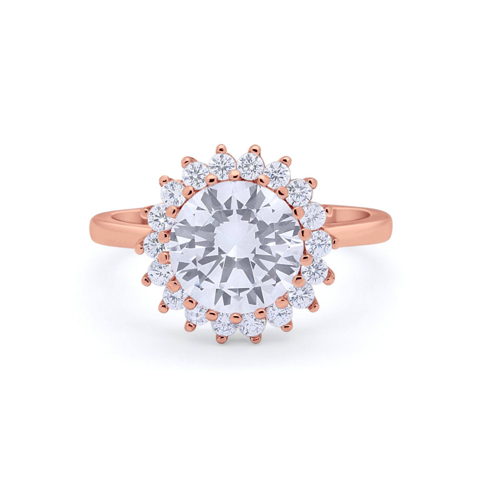 Halo Floral Wedding Engagement Ring Round Cubic Zirconia 925 Sterling Silver