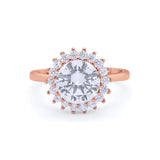 Halo Floral Wedding Engagement Ring Round Cubic Zirconia 925 Sterling Silver