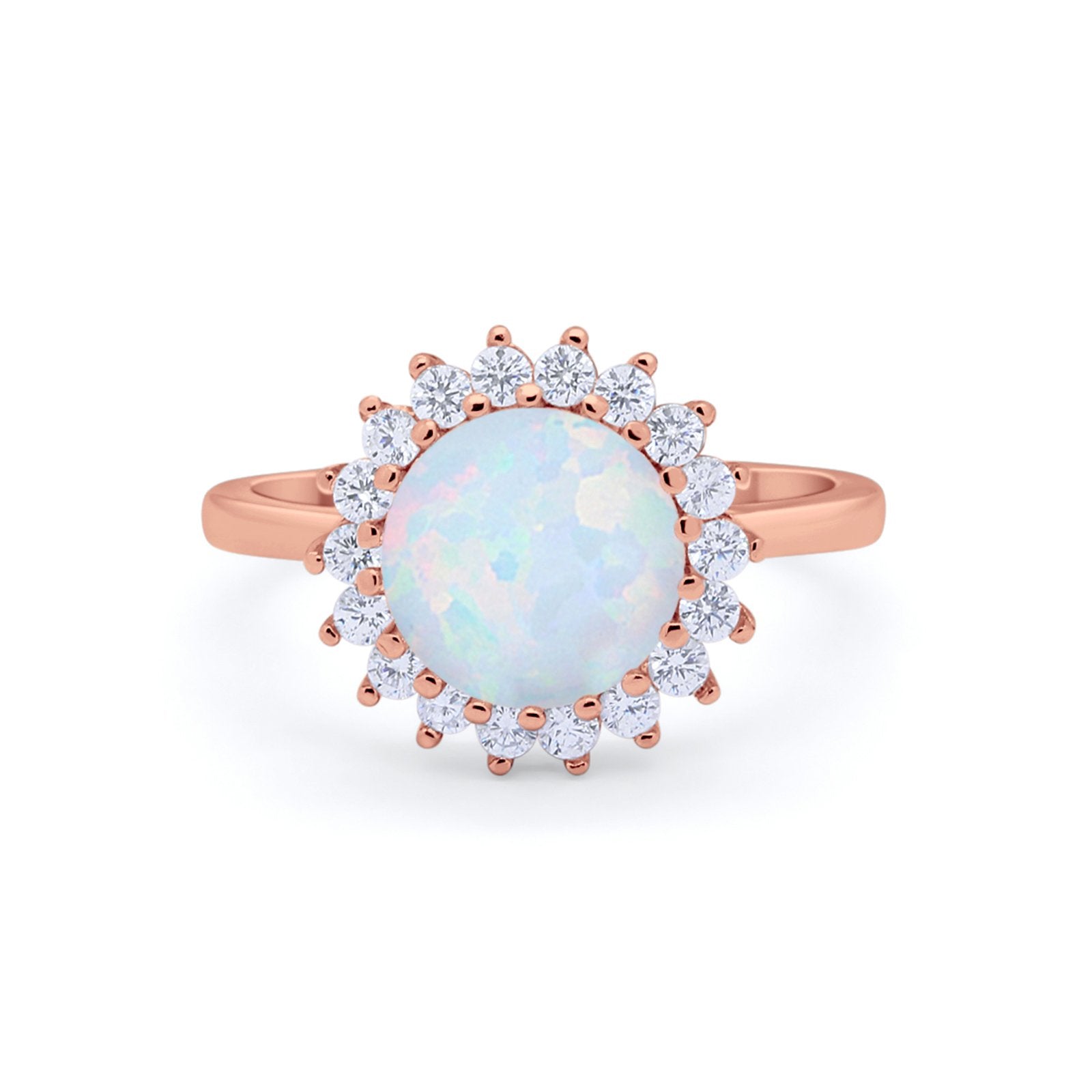 Halo Floral Wedding Engagement Ring Round Cubic Zirconia 925 Sterling Silver