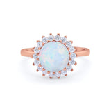 Halo Floral Wedding Engagement Ring Round Cubic Zirconia 925 Sterling Silver