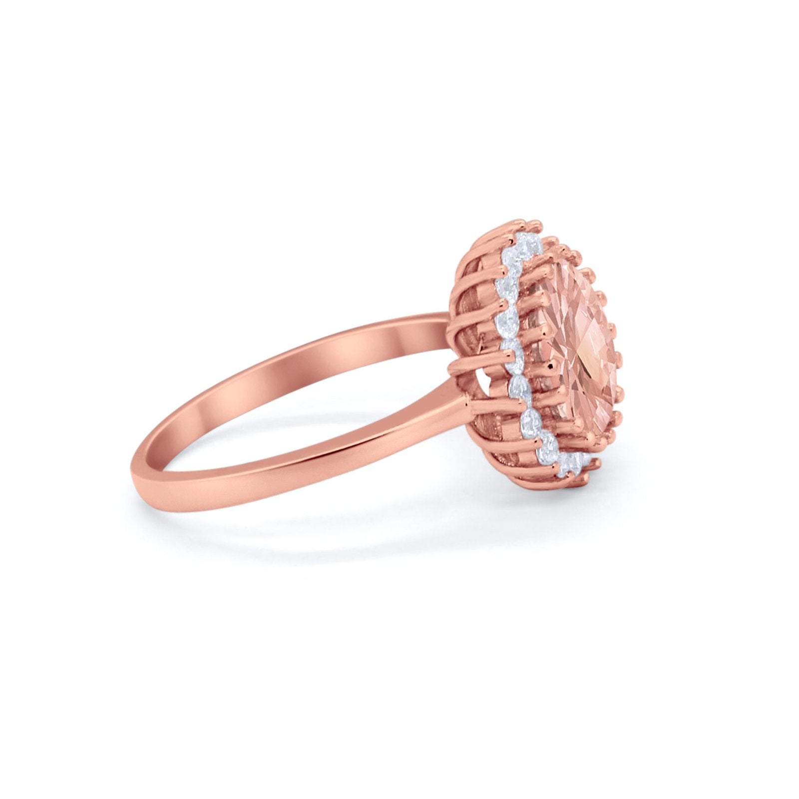 Halo Floral Wedding Engagement Ring Round Cubic Zirconia 925 Sterling Silver