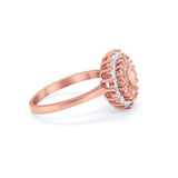 Halo Floral Wedding Engagement Ring Round Cubic Zirconia 925 Sterling Silver