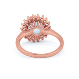 Halo Floral Wedding Engagement Ring Round Cubic Zirconia 925 Sterling Silver