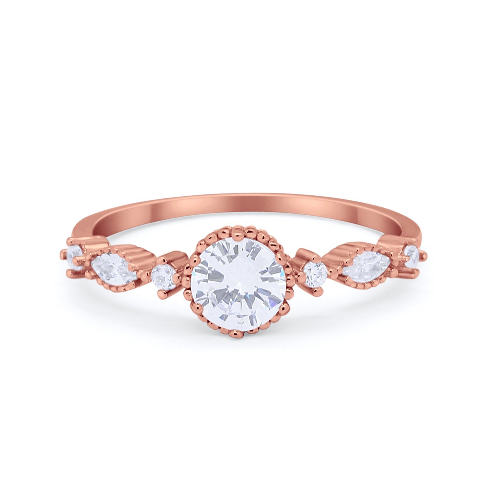 Art Deco Petite Dainty Wedding Ring Round Cubic Zirconia 925 Sterling Silver