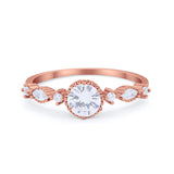 Art Deco Petite Dainty Wedding Ring Round Cubic Zirconia 925 Sterling Silver