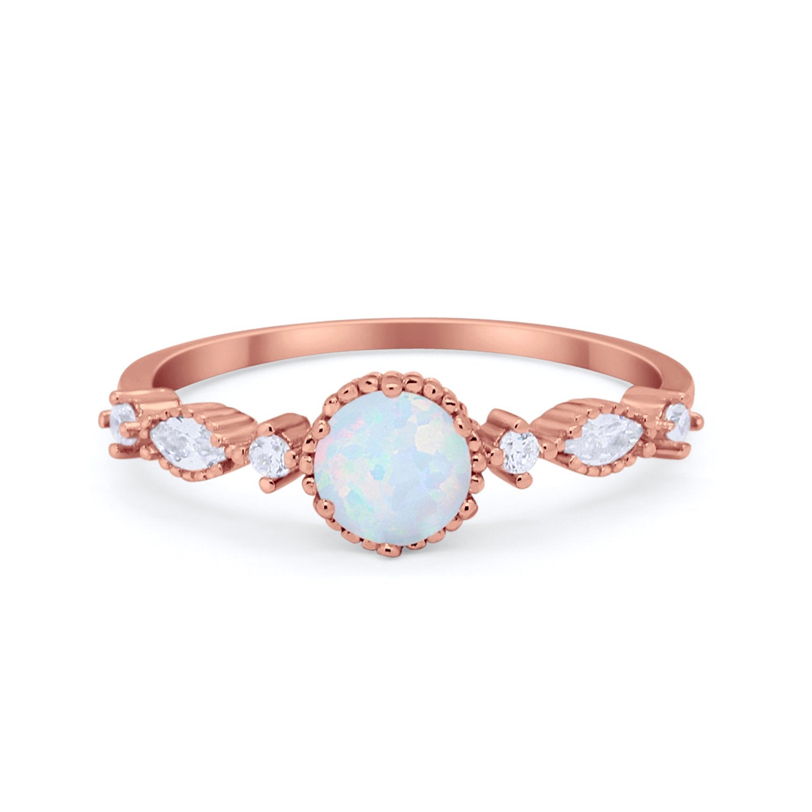 Art Deco Petite Dainty Wedding Ring Round Cubic Zirconia 925 Sterling Silver