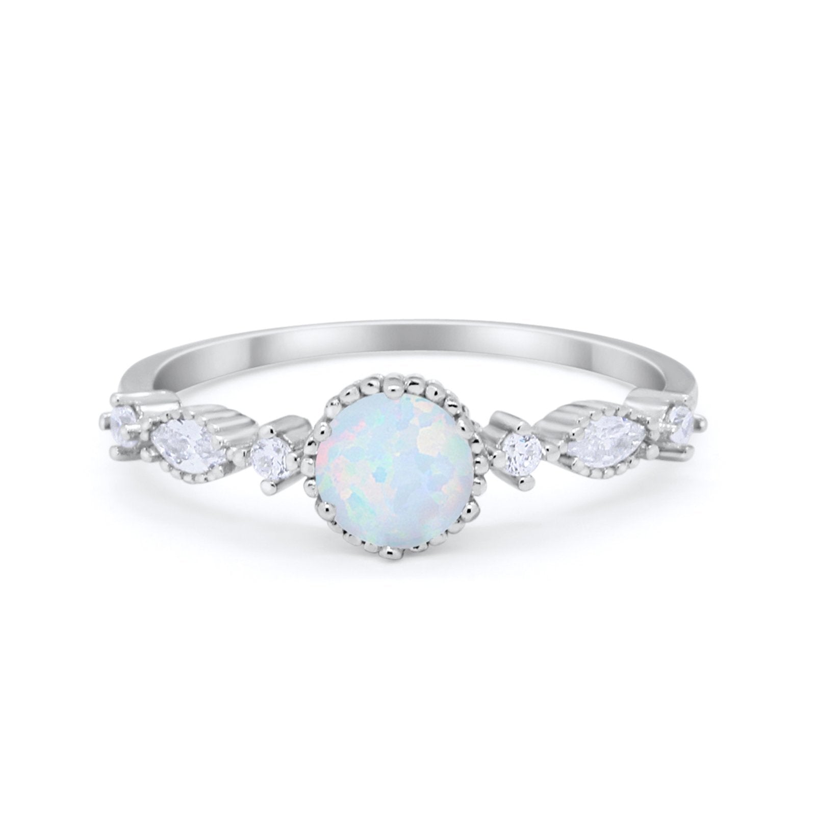 Art Deco Petite Dainty Wedding Ring Round Cubic Zirconia 925 Sterling Silver