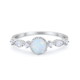 Art Deco Petite Dainty Wedding Ring Round Cubic Zirconia 925 Sterling Silver