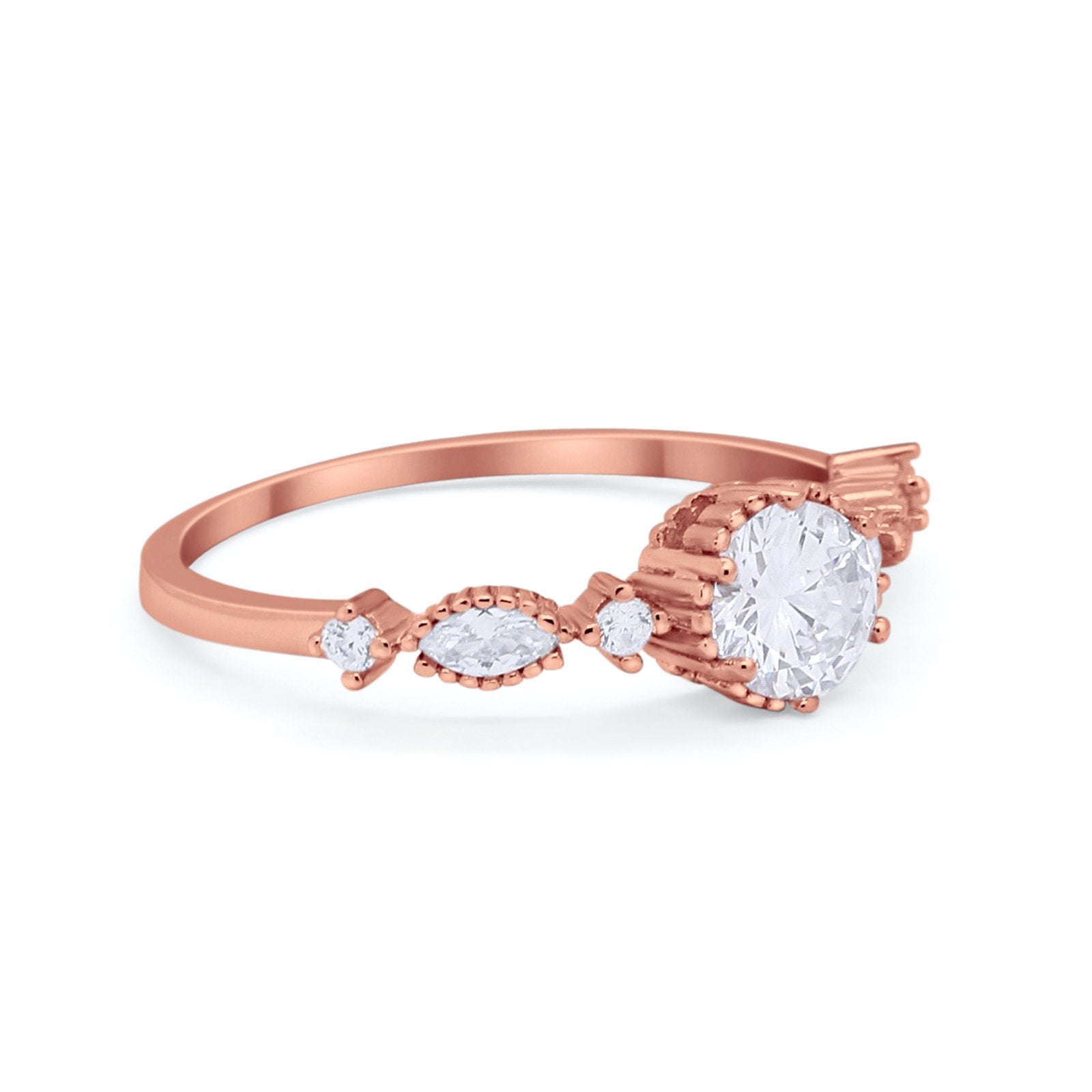 Art Deco Petite Dainty Wedding Ring Round Cubic Zirconia 925 Sterling Silver