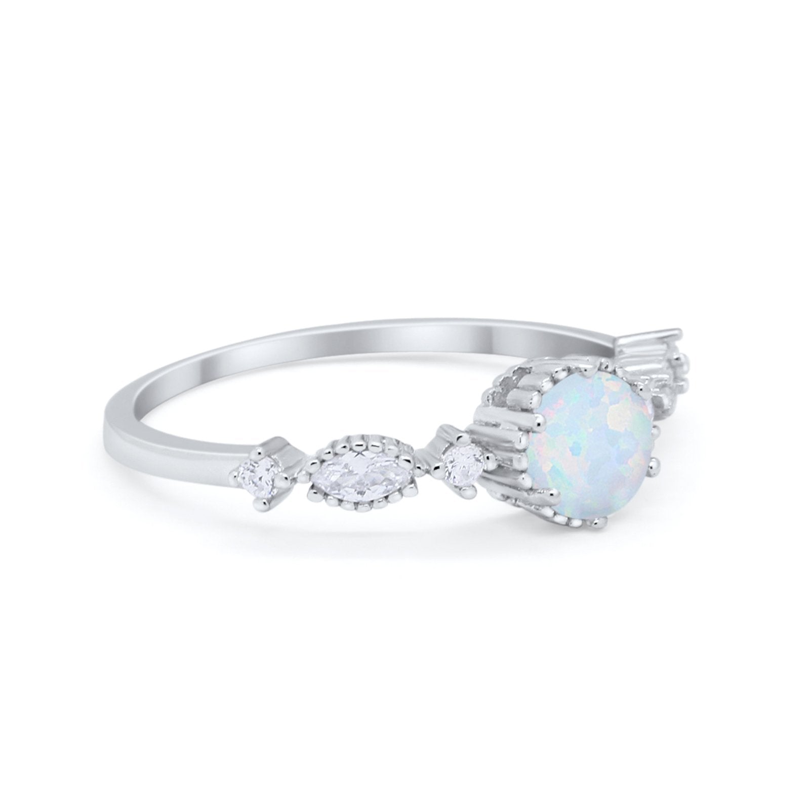 Art Deco Petite Dainty Wedding Ring Round Cubic Zirconia 925 Sterling Silver